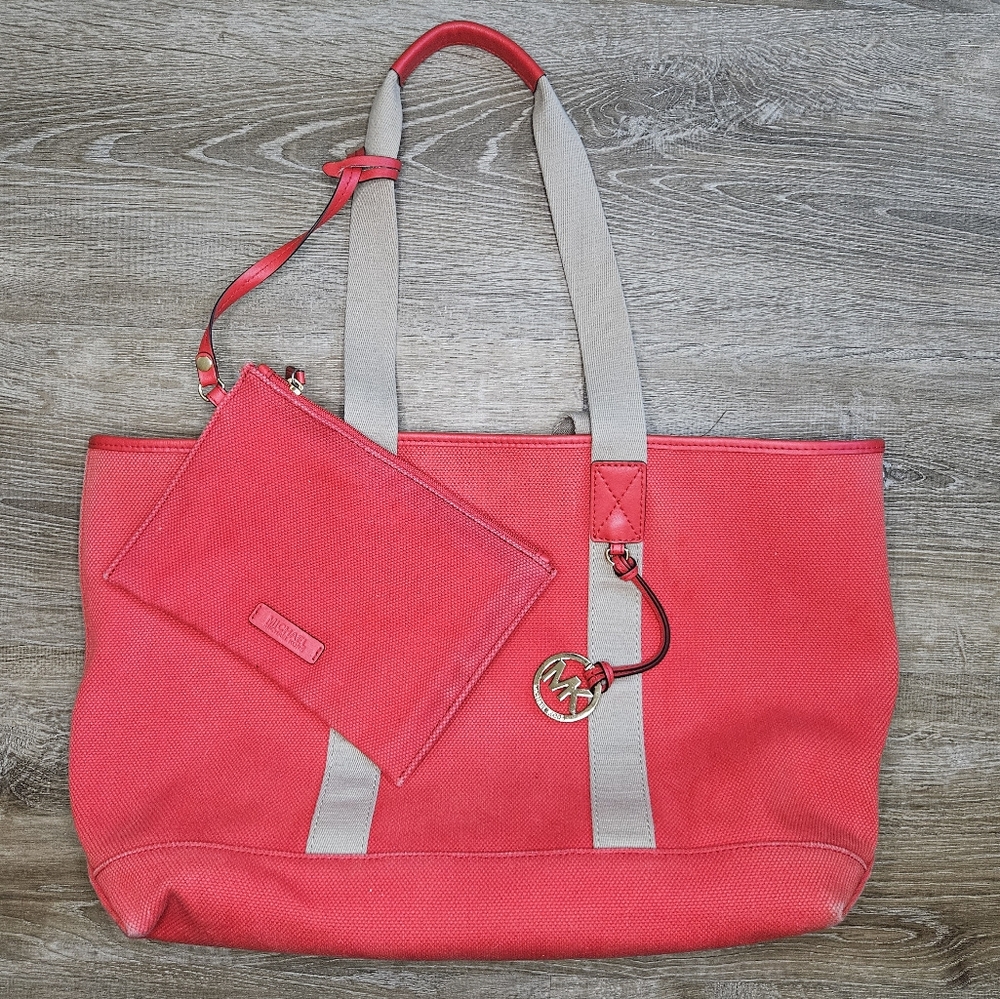Michael Kors Tote Large Red Sangria Bryce Purse Shoulder Bag Beach Casual Miami